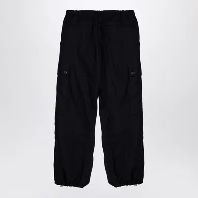 Dries Van Noten Black Cargo Trousers With Drawstring Men In Multicolor