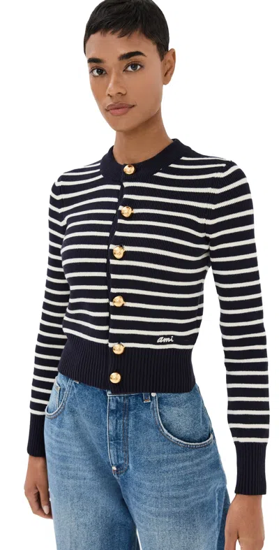 Shop Ami Alexandre Mattiussi Sailor Cardigan Navy Blue/off White