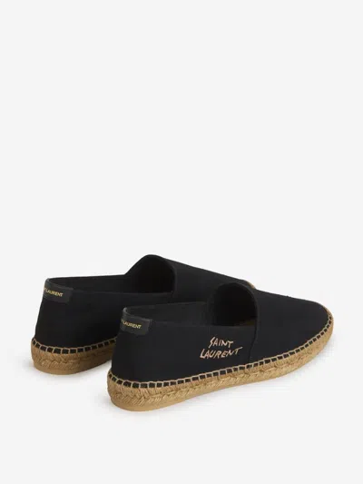 Shop Saint Laurent Embroidered Canvas Espadrilles In Black