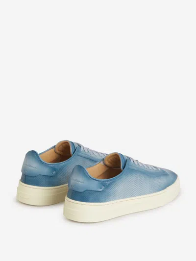 Shop Santoni Perforated Design Sneakers In Sky Blue