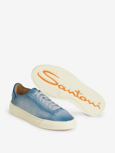 Shop Santoni Perforated Design Sneakers In Sky Blue