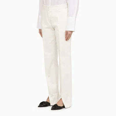 Jil Sander White Cotton Trousers With Slits In White