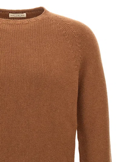 Ma'ry'ya Brown Wool Blend Crew-neck Sweater With Ribbed Hem In Brown