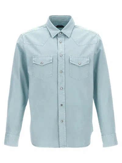 Shop Tom Ford 'peach Twill Western' Shirt In Light Blue