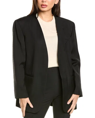 Sandro Pinstripe Double Breasted Blazer In Black