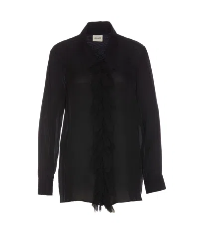 Shop Khaite Luca Long Sleeved Ruffled Shirt In Black