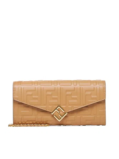 Shop Fendi Ff Diamonds Chain Continental Wallet In Brown