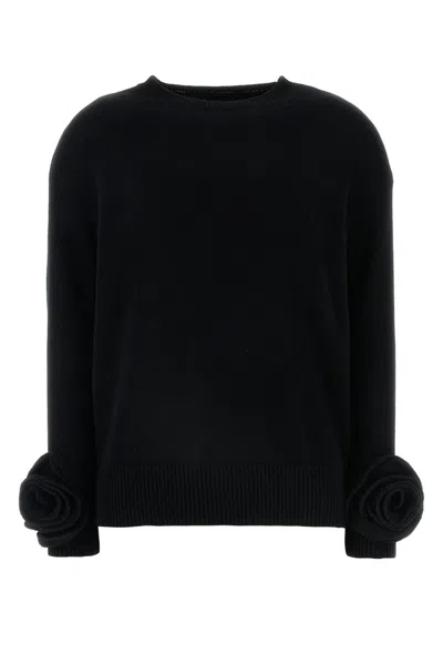 Shop Valentino Rose Embellished Crewneck Jumper In Black