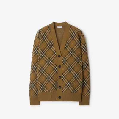Burberry Check Pattern Ribbed Cardigan In Shrew