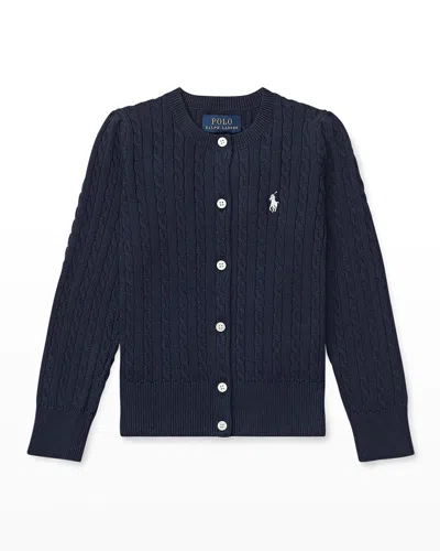 Polo Ralph Lauren Girls Blue Cotton Cable Knit Cardigan In Refined Navy