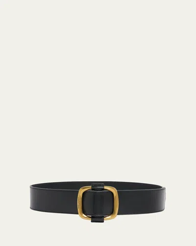 Saint Laurent Smooth Leather Belt With Oval Buckle In Black