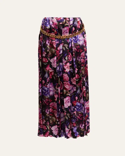 Balenciaga Pleated Floral Print Maxi Skirt In Cream/skyb