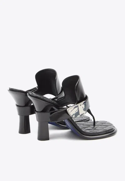 Shop Burberry Bay 105 Calf Leather Sandals In Black