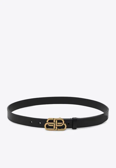 Balenciaga Women Black Leather Bb Belt In Black