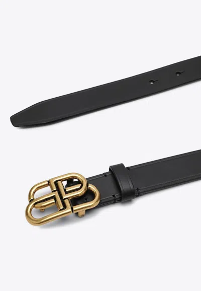 Balenciaga Women Black Leather Bb Belt In Black