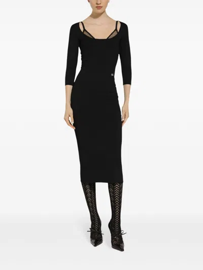 Dolce & Gabbana Black Milano Midi Dress In Black
