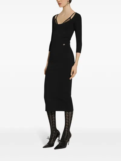 Dolce & Gabbana Black Milano Midi Dress In Black