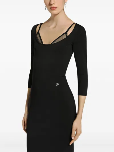 Dolce & Gabbana Black Milano Midi Dress In Black