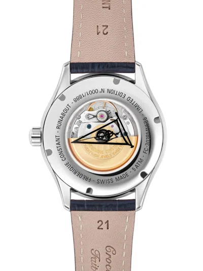 Frederique Constant Men's Swiss Automatic Runabout Blue Leather Strap Watch 42mm In Blue