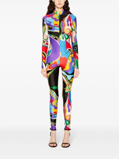 Pucci Padded Mock Neck Jumpsuit In Blue
