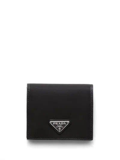 Prada Logo Plaque Saffiano Leather Cardholder In Black