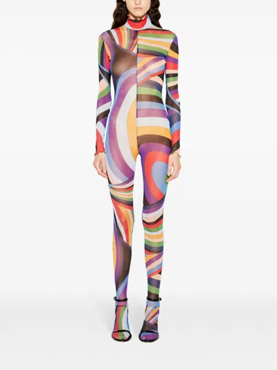 Pucci Semi-sheer Tulle Jumpsuit In Blue