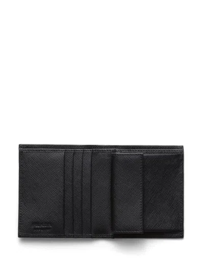 Prada Logo Plaque Saffiano Leather Cardholder In Black
