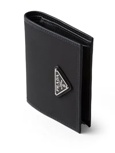 Prada Logo Plaque Saffiano Leather Cardholder In Black