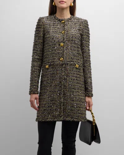 St John French Metallic Eyelash Tweed Top Coat In Green
