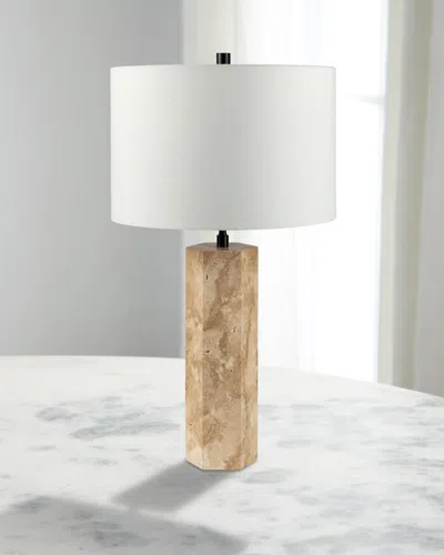 Surya Aurembra 28" Matte Travertine Table Lamp With Linen Shade In Taupe