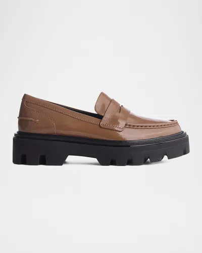 Rag & Bone Quinn Patent-leather Lug-sole Penny Loafers In Blkpatent