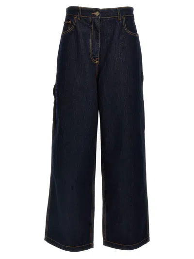 Etro Wide-leg Cotton Blend Jeans In Blue