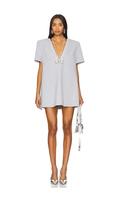 Area Crystal Butterfly V Neck T-shirt Dress Grey Melange In Black