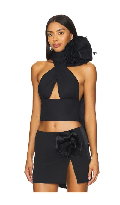 Area Flower Corsage Halter Top In Black