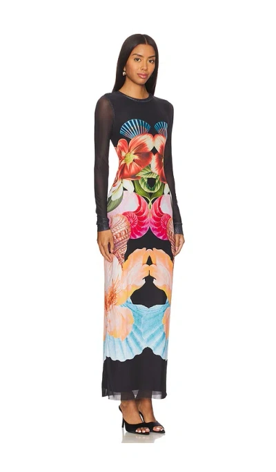 Afrm Didi Long Sleeve Mesh Maxi Dress In Black