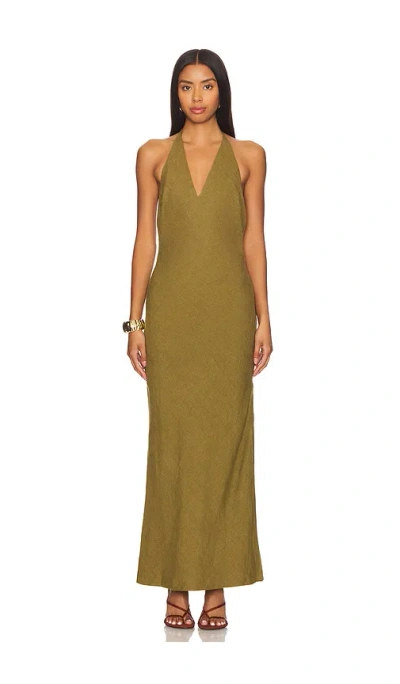 St Agni Linen Bias Halter Dress In Olive