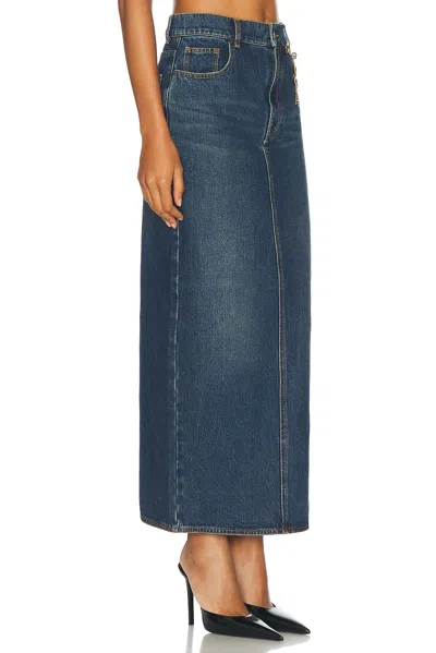Area Logo-charm Denim Midi Skirt In Dark Medium Wash