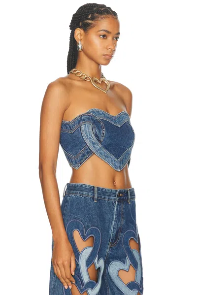Area Blue Patchwork Heart Bandeau Denim Top