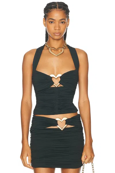 Area Heart Hardware Strapless Ruched Jersey Halter Top In Green