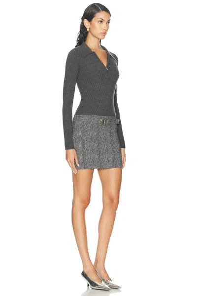 Staud Platt Mixed Media Long Sleeve Minidress In Textured Herringbone
