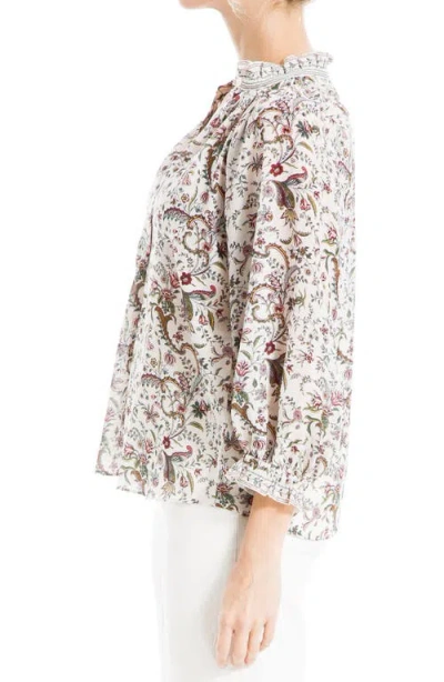 Max Studio Ruffle Collar Puff Shoulder Top In Wavy Branch Pnl
