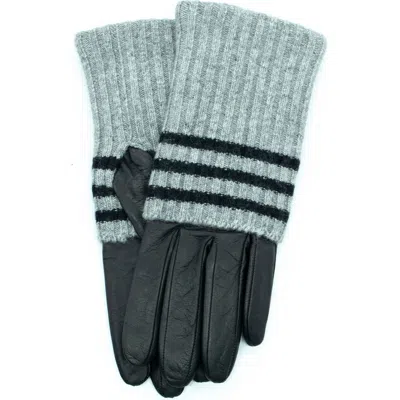PORTOLANO PORTOLANO STRIPE WOOL BLEND & LEATHER GLOVES 