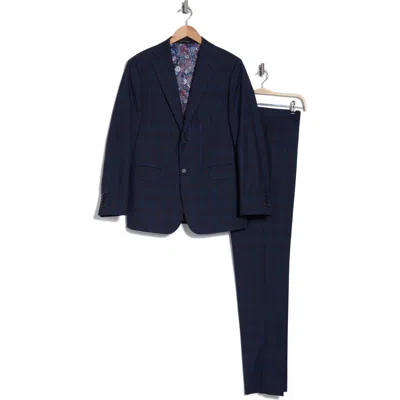English Laundry Plaid Trim Fit Notch Lapel Wool Blend Two-piece Suit In Navy