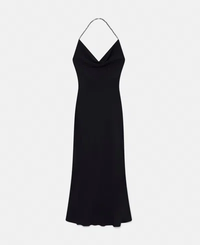 Stella Mccartney Plunge Crystal Halterneck Maxi Dress In Black And Silver