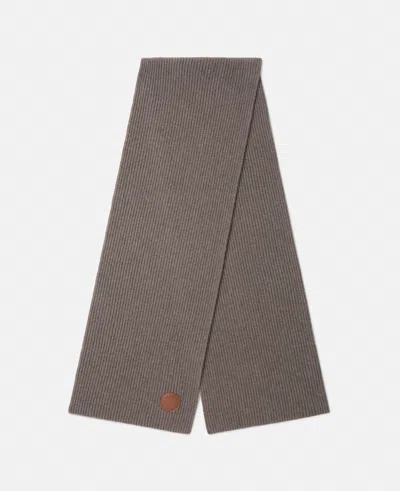 Stella Mccartney Ribbed Logo Scarf In Charcoal Grey