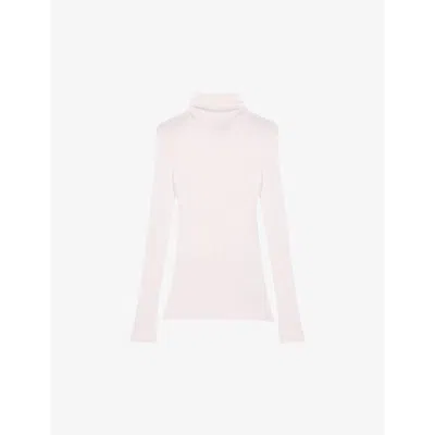 Maje Womens Blanc Roll-neck Slim-fit Wool And Silk-blend Jumper In Blanc