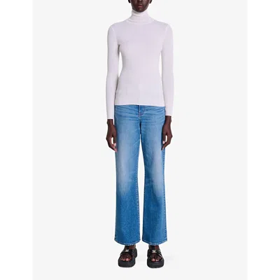 Maje Womens Blanc Roll-neck Slim-fit Wool And Silk-blend Jumper In Blanc