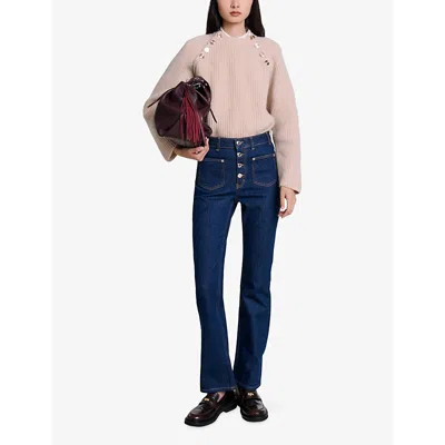 Maje Passionbrut Straight-leg Raw Denim Jeans In Dark Blue