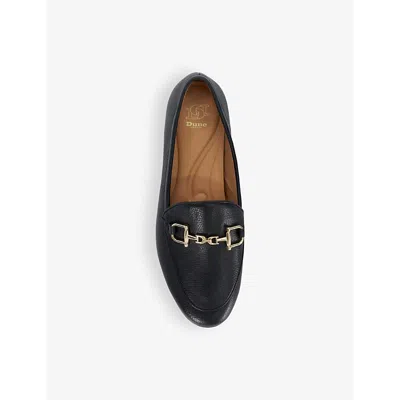 Dune Womens Black Leather Glair Snaffle-embellished Flat Loafers In Black Leather