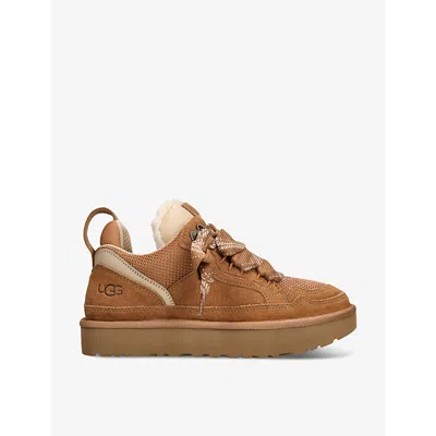 Ugg Casual Brown Boot-style Sneakers With Integrated Laces In Tan